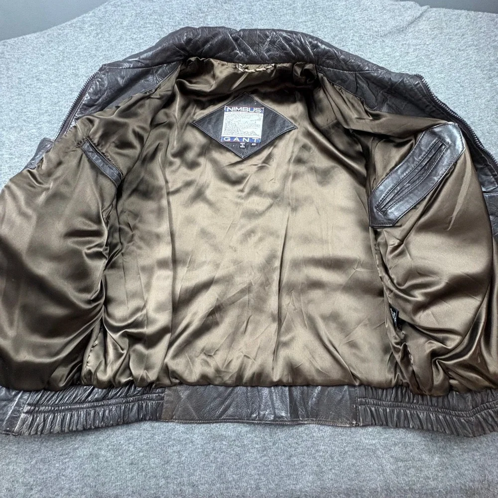 VTG. Nimbus Gant Leather Jacket Men 42 Brown Bomber Flight‎ Heritage Retro RARE